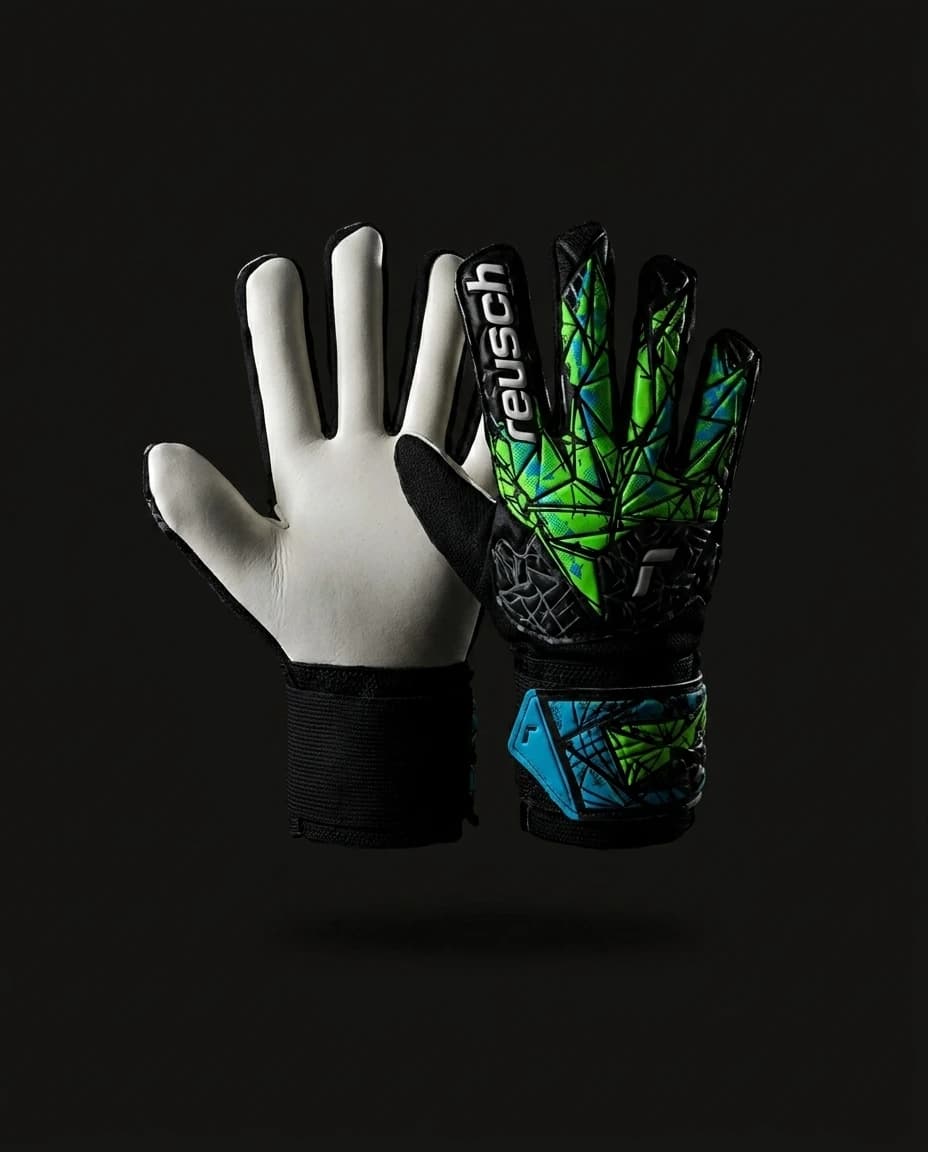 Guante de arquero REUSCH ATTRAKT STARTER SOLID JR BLACK FLUO LIME AQUA BLUE